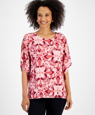 JM Collection - Women's Glamorous Tiles Scoop-Neck Top
