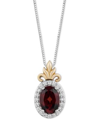 Disney Enchanted Vault - Garnet (1-1/20 ct. t.w.) & Diamond (1/10 ct. t.w.) Anna Halo Pendant Necklace in Sterling Silver & Gold-Plate, 16" + 2" extender