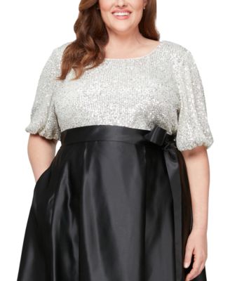 Alex Evenings - Plus Size Boat-Neck Elbow-Sleeve Sequin Top