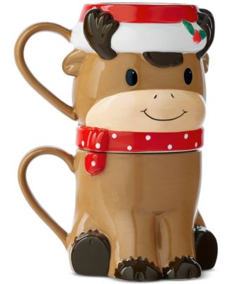 Holiday Lane - Reindeer Set of 2 Stacked Mugs