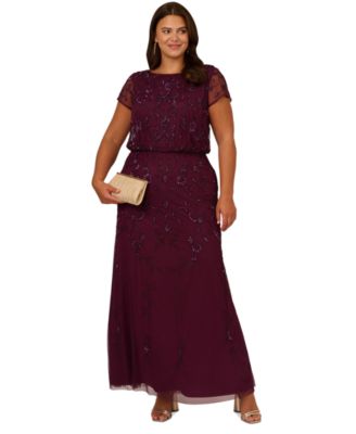 Adrianna Papell - Plus Size Sequined-Mesh Evening Gown