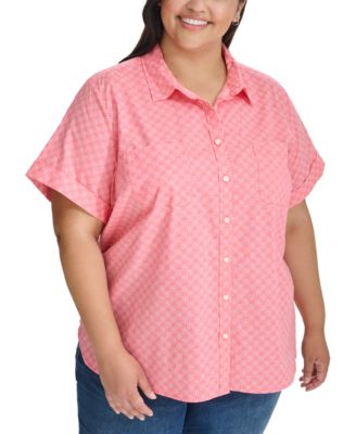 Tommy Hilfiger - Plus Size Printed Button-Front Cotton Camp Shirt