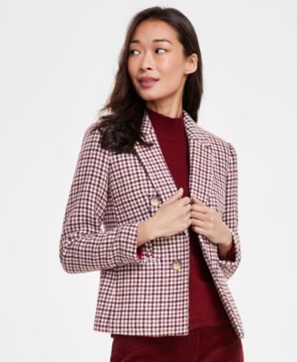 Jones New York - Petite Houndstooth-Pattern Tweed Blazer