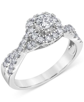 Macy's - Diamond Cushion & Round Halo Twist Engagement Ring (3/4 ct. t.w.) in 14k White Gold