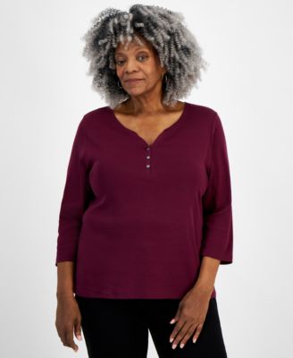 Style & Co - Plus Size 3/4-Sleeve Cotton Henley Top