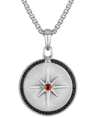 Bulova - Men's Orange Sapphire (1/8 ct. t.w.) & Black Diamond (1/4 ct. t.w.) North Star Pendant Necklace in Sterling Silver-Plate, 24" + 2" extender, BVP1048-WSAASAP