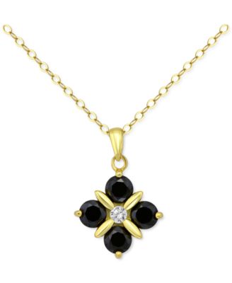 Giani Bernini - Black & White Cubic Zirconia Flower Pendant Necklace in 18k Gold-Plated Sterling Silver, 16" + 2" extender