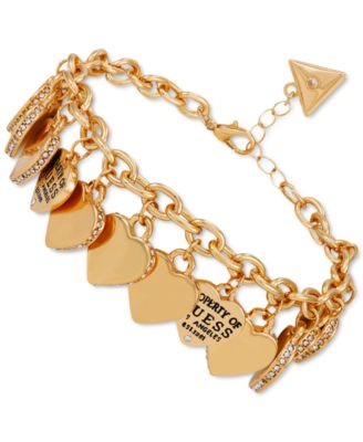 GUESS - Gold-Tone Pav&eacute; & Logo Heart Charm Bracelet