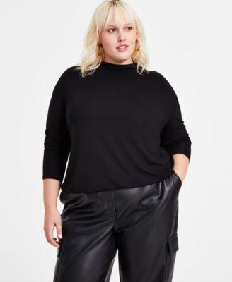 Bar III - Trendy Plus Size Mock Neck Blouson Knit Top