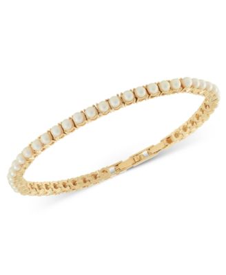 On 34th - Gold-Tone Imitation Pearl Flex Bracelet