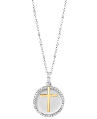 EFFY Collection - Diamond Disc & Cross Two Charm 18" Pendant Necklace (1/4 ct. t.w.) in Sterling Silver & Gold-Plate