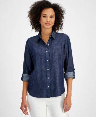 Nautica Jeans - Women's Chambray Roll-Tab Button Shirt