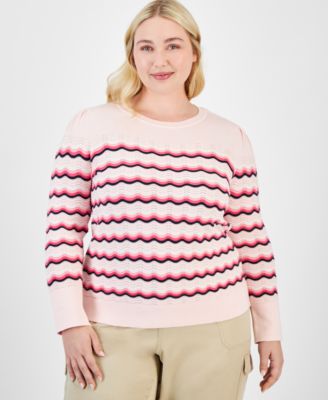 Tommy Hilfiger - Plus Size Cotton Scalloped-Stripe Sweater