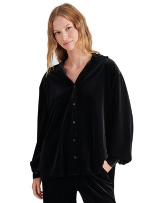 Steve Madden - Women's Jaelynn Velvet Fold-Collar Blouse