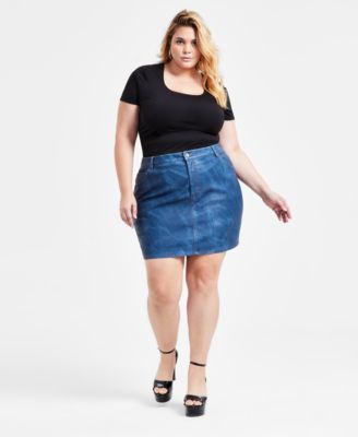 Bar III - Trendy Plus Denim Faux-Leather Mini Skirt