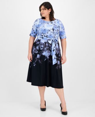 Kasper - Plus Size Ombre Floral Tied Dress