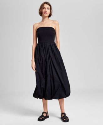 And Now This - Women's Strapless Cotton Bubble-Hem Midi Dress, Exclusively at Macy's