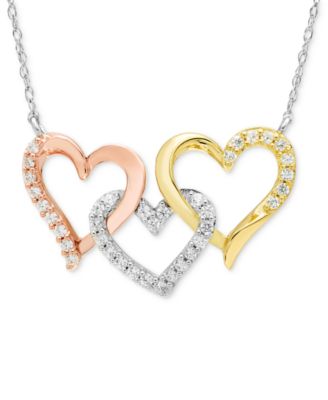 Macy's - Diamond Heart 18" Statement Necklace (1/4 ct. t.w.) in 14k Tri-Color Gold
