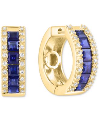 EFFY Collection - Blue Sapphire (1-5/8 ct. t.w.) & Diamond (1/6 ct. t.w.) Small Hoop Earrings in 14k Yellow Gold, 0.62"