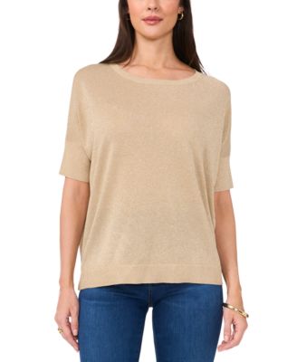 Vince Camuto - Women's Metallic Wide-Neck 3/4-Sleeve Top