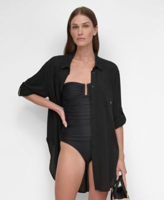 DKNY - Women's Gauze Collared Button-Front Beach Shirt