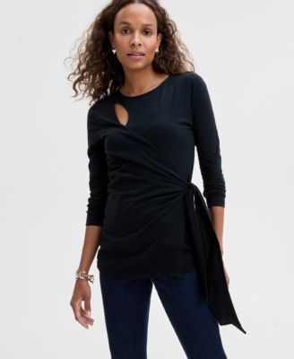 I.N.C. International Concepts - Women's Cotton Long Sleeve Faux-Wrap Top