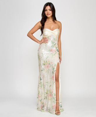 City Studios - Juniors' Satin Twist-Front Bow-Back Sequined Gown