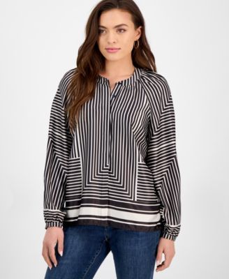 I.N.C. International Concepts - Petite Polished Printed Popover Blouse