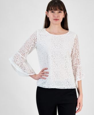 Kasper - Women's Lace Bell-Sleeve Ruffle-Cuff Top