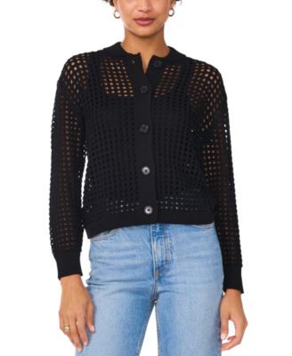 Vince Camuto - Women's Textured Mesh Button Bomber Jacket