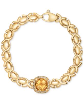 Macy's - Citrine (3-3/8 ct. t.w.) & White Topaz (1/3 ct. t.w.) XOXO Link Bracelet in 14k Gold-Plated Sterling Silver