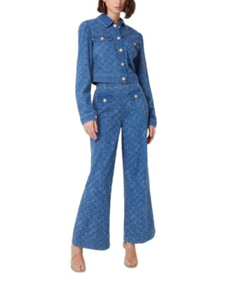 GUESS - Women's Dakota Patch Wide-Leg Textured-Pattern Jeans