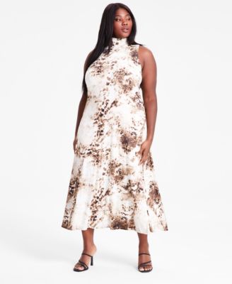 Bar III - Trendy Plus Size Printed Mock Neck Sleeveless Dress
