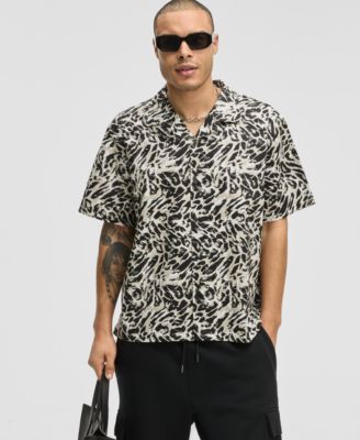 Mode of One - Men's Relaxed-Fit Leopard-Print Button-Down Camp Shirt