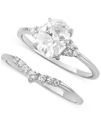 Giani Bernini - 2-Pc. Set Cubic Zirconia Oval Cluster & V Shape Rings in Sterling Silver
