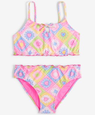 Breaking Waves - Big Girls 2-Pc. Crochet Heart-Print Swimsuit