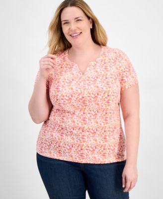 Style & Co - Plus Size Printed Henley Knit Top