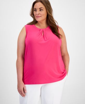 Kasper - Plus Size Sleeveless Pleat-Neck Keyhole Top