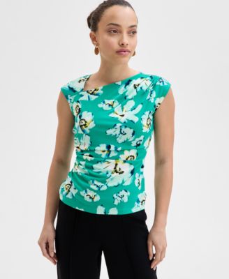 I.N.C. International Concepts - Petite Floral Asymmetric Draped Top