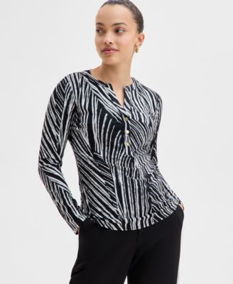I.N.C. International Concepts - Petite Printed Button-Front Top