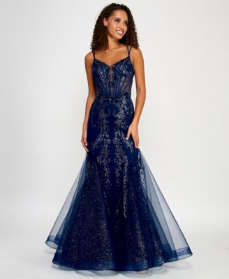 Say Yes - Juniors' Glitter Mesh Corset Gown