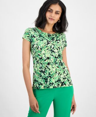 Kasper - Women's Printed Cap-Sleeve Cowlneck Top, Regular & Petite Sizes