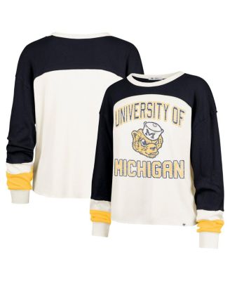 '47 Brand - Women's '47 Cream Michigan Wolverines Double Header Curve Raglan Long Sleeve T-Shirt
