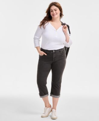 Style & Co - Plus Size Embroidered Mid-Rise Curvy-Fit Cuffed Capri Jeans
