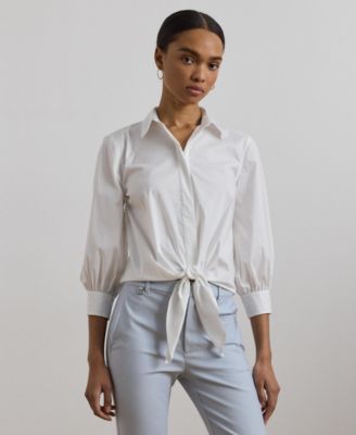 Lauren Ralph Lauren - Women's Tie-Waist Stretch-Cotton Blend Shirt