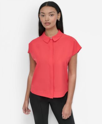 DKNY - Petite Short-Sleeve Button-Front Blouse