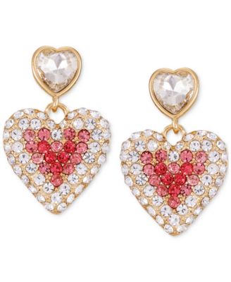 GUESS - Gold-Tone Crystal Double Heart Linear Earrings