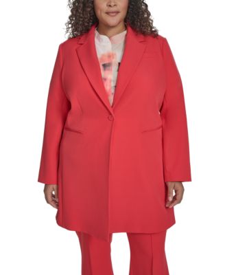 DKNY - Plus Size Notch-Collar One-Button Long Topper