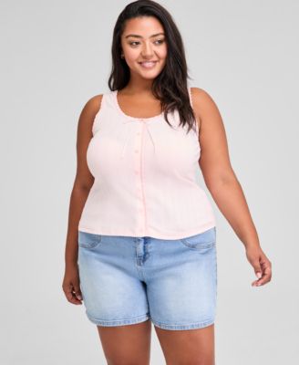 And Now This - Trendy Plus Size Cotton Pointelle Tank Top