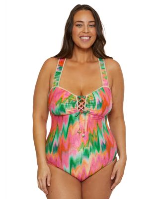 Becca ETC - Plus Size Mirage Lace-Up One-Piece Swimsuit